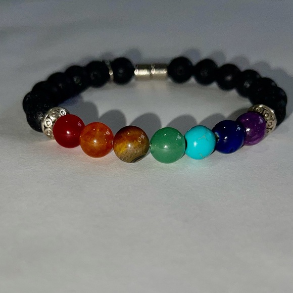 Chakra Bracelet , with Black lave beads. - Picture 1 of 3